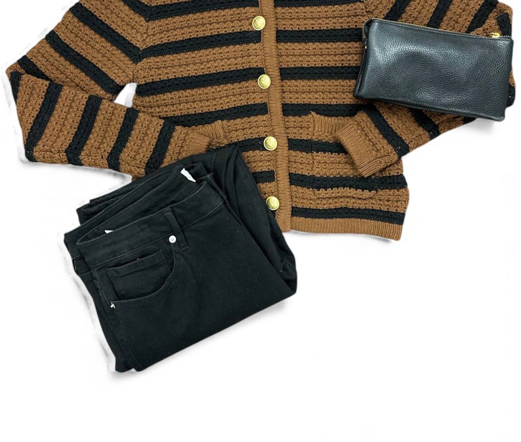 DEAR JOHN DENIM Women's Cambria Striped Cardigan Sweater in brown black - women's sweater - detail view