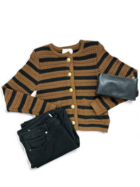 DEAR JOHN DENIM Women's Cambria Striped Cardigan Sweater in brown black - women's sweater - alternate view