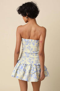 OLIVACEOUS Aimee Strapless Mini Dress in cream blue floral - women's dress - alternate view