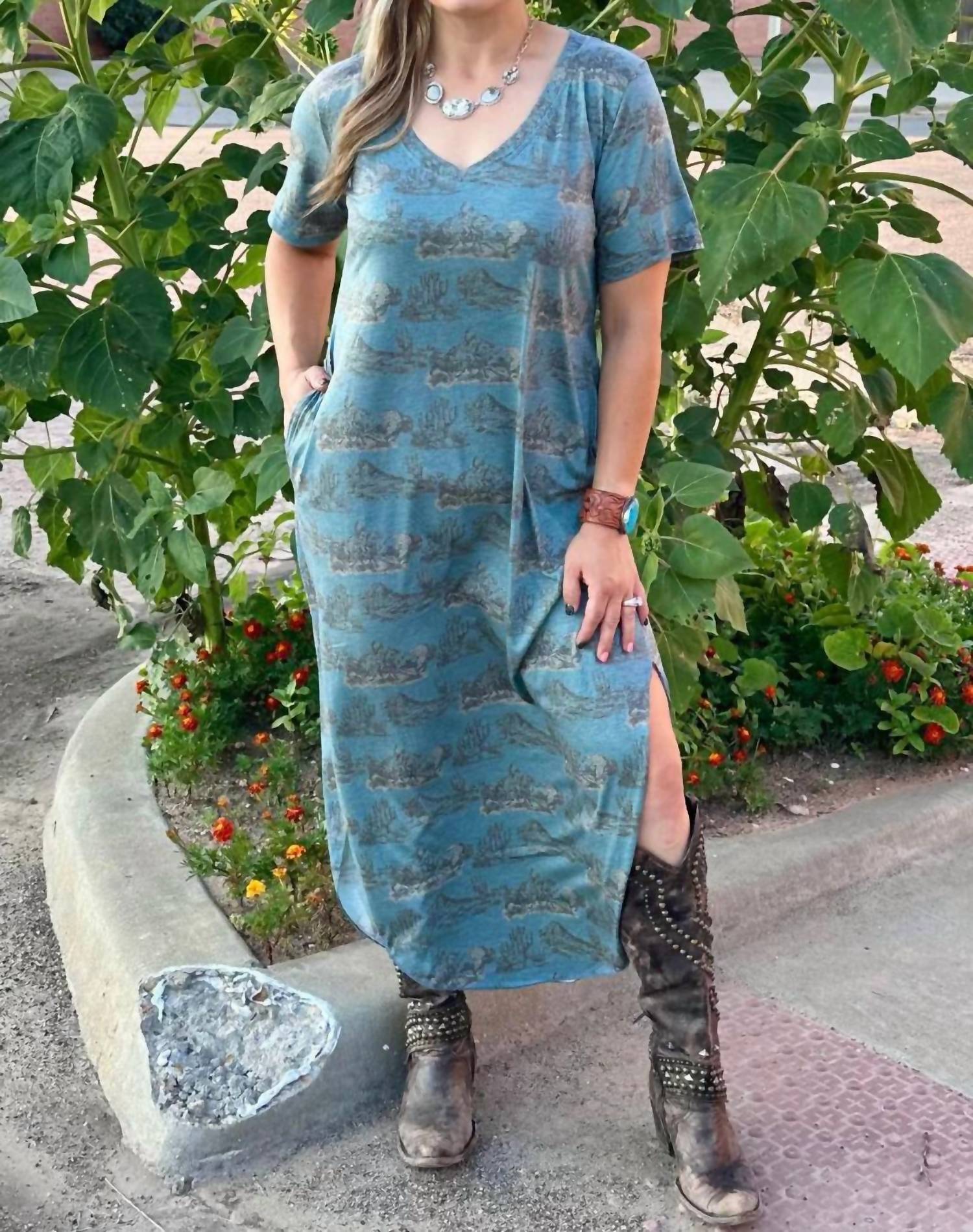 Sterling Kreek Buffalo Maxi Dress in blue - women's dress