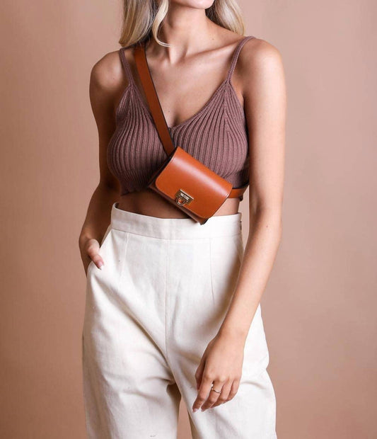 Leto - Mini Faux Leather Belt Bag – Chic With Gold Link Chain