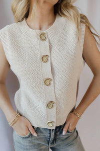 By Together - Oyster Cafe Seashell Button Sweater Top