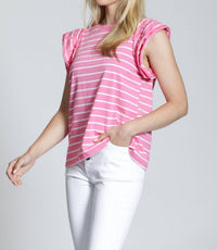 APNY Ruffle Cap Sleeve Tee in pink stripe - women's blouse - detail view