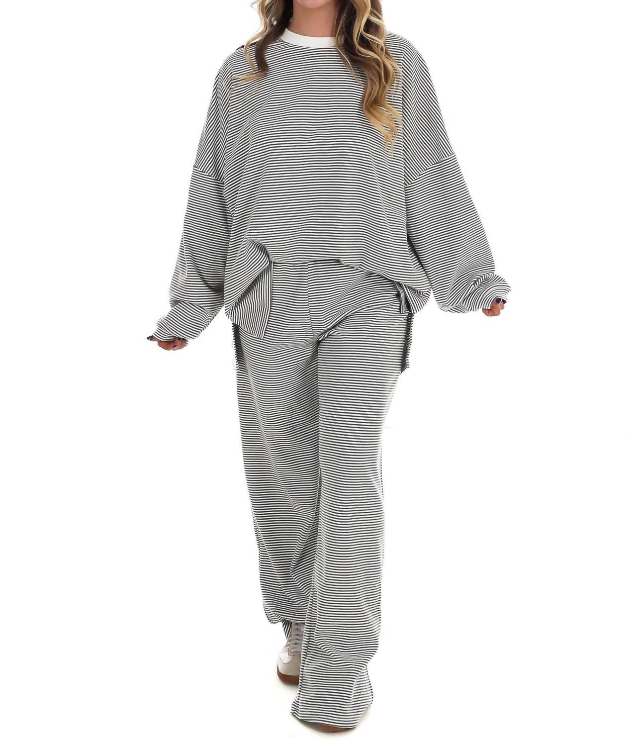 Things Between Made For More Striped Oversized Top in charcoal - women's sweater - view 8