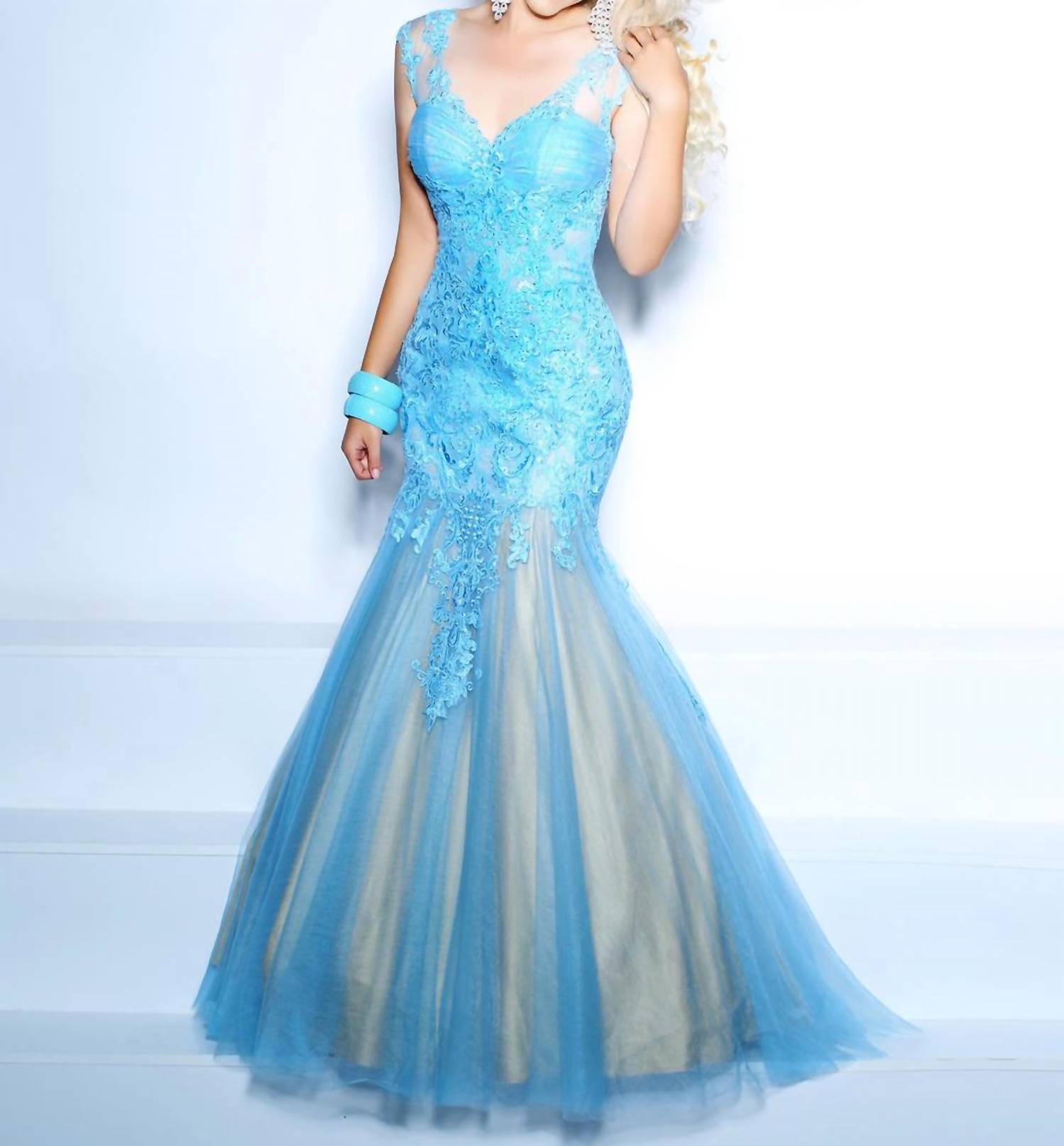 2Cute - Sleeveless Prom Dress - blue - clothing - dresses