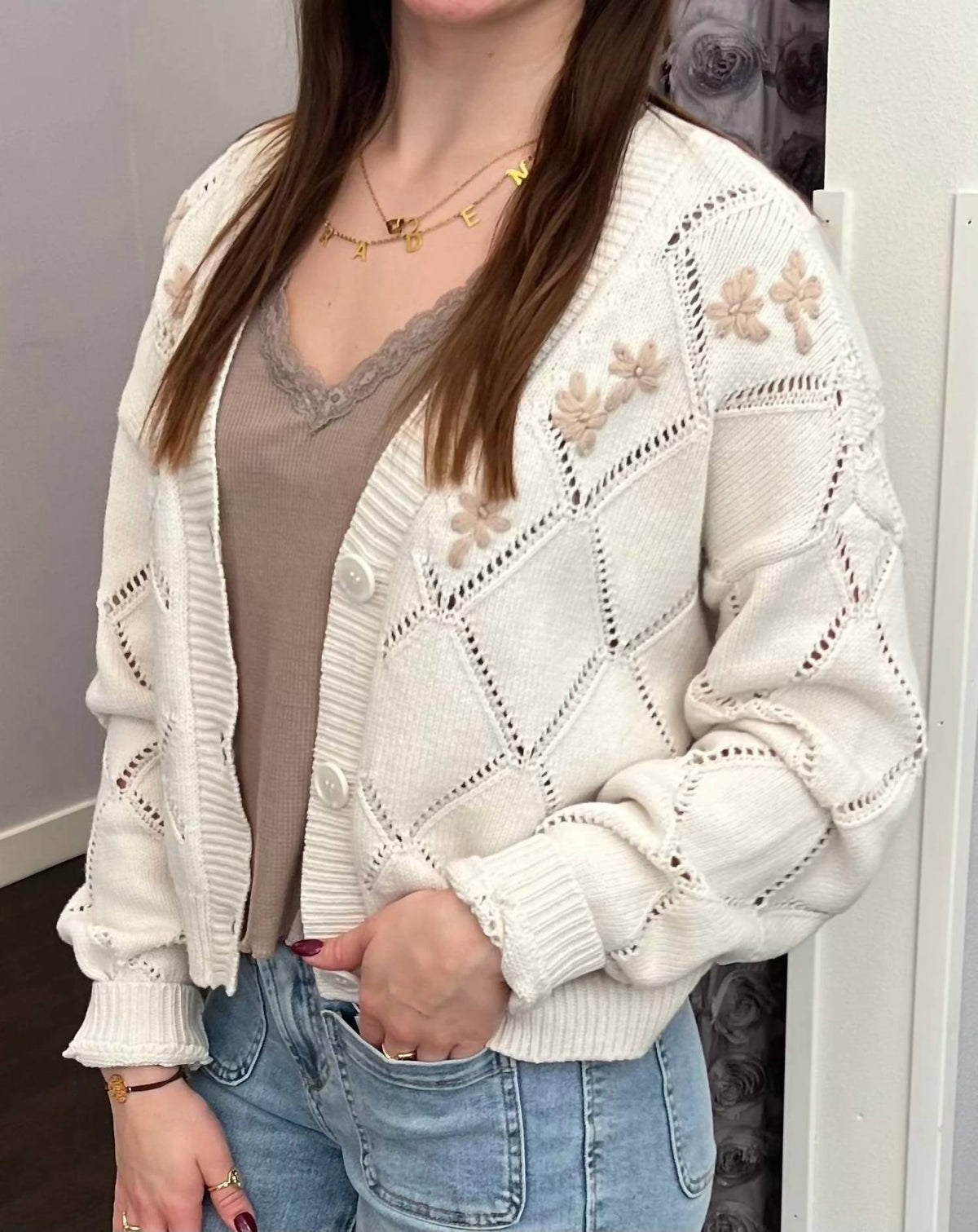 Dex - Garden Whisper Pointelle Cardigan