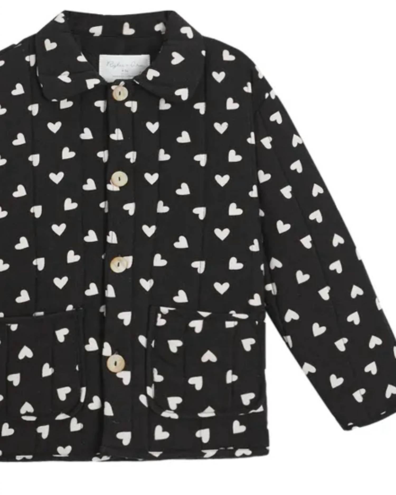 Rylee + Cru Girls' Quilted Hearts Coat in black - kids' jacket - detail view