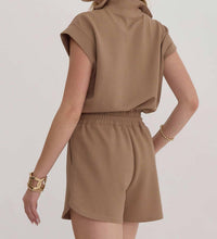 Entro - Women's Solid Ribbed Half Zip Short Sleeve Romper