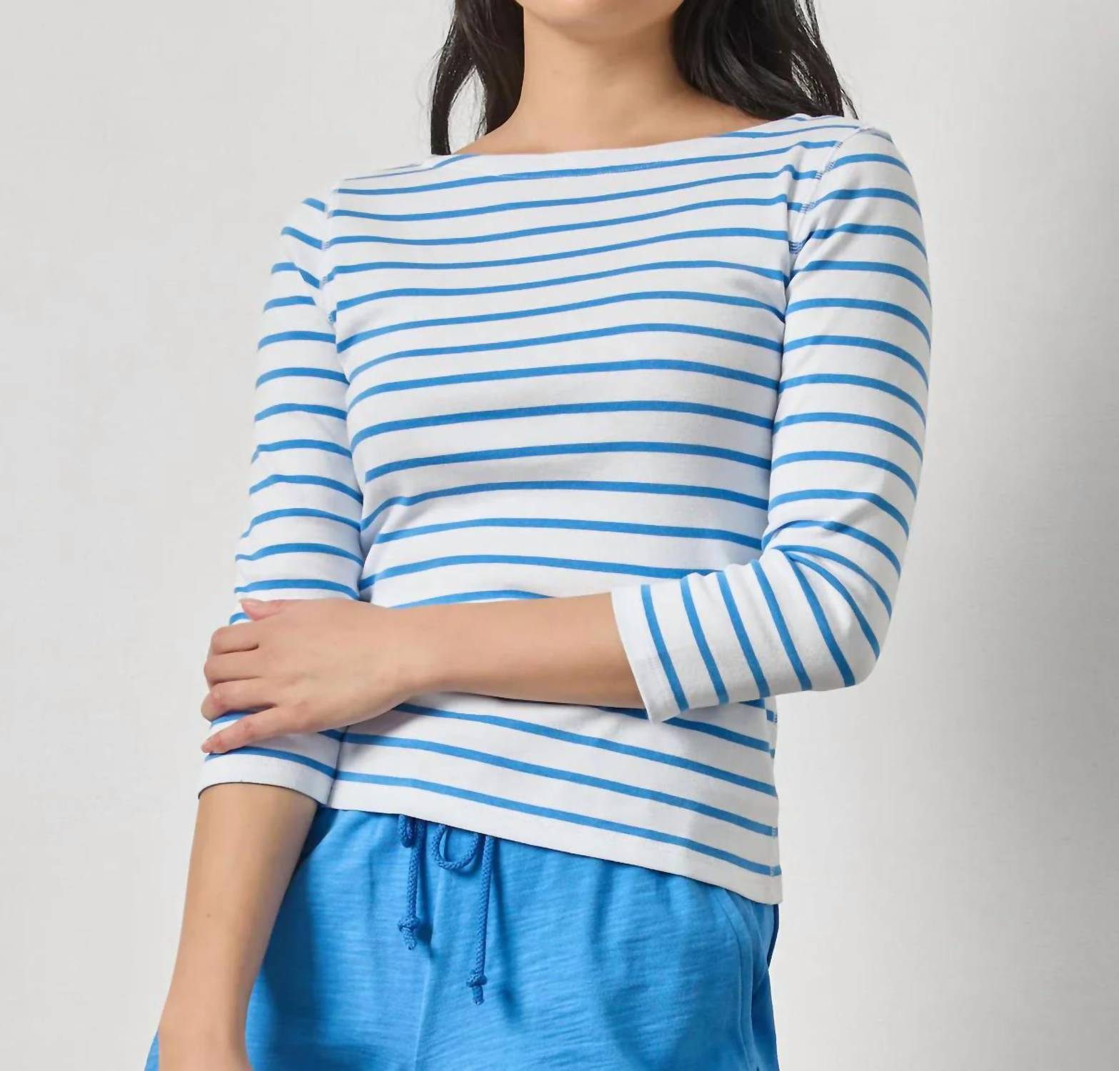 Lilla P - Rib Quarter Sleeve Boatneck Tee