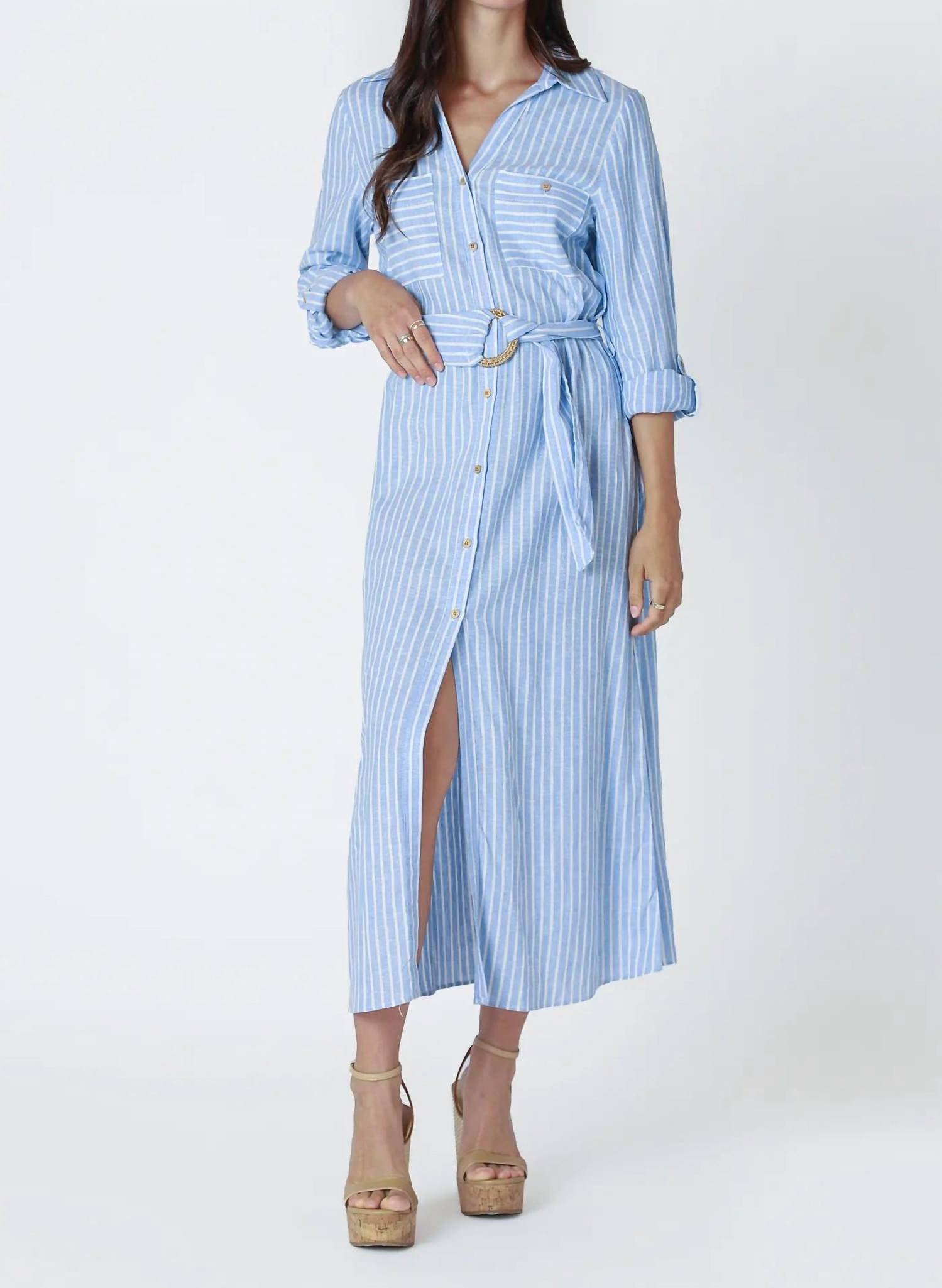 Dex Clothing - Stripe Shirt Dress With Belt