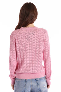 Minnie Rose - Heart Pointelle Scalloped Cardigan