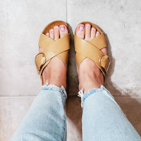Qupid - Women's Buckle X-band Slip On Sandals