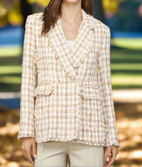 Fate Fray Detail Tweed Blazer in ivory multi - women's jacket