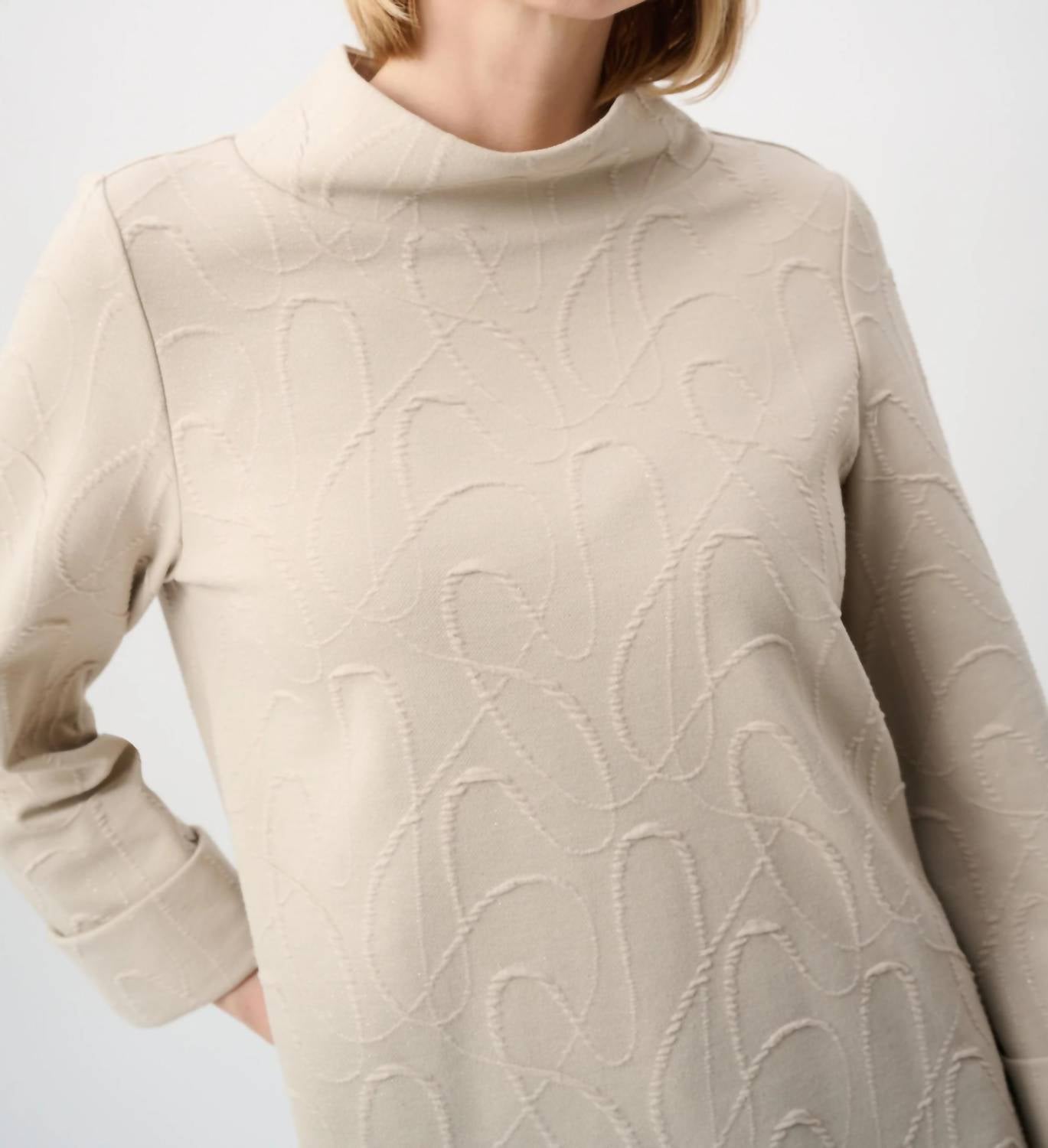 Joseph Ribkoff - Jacquard Sweater Funnel Collar Trapeze Top