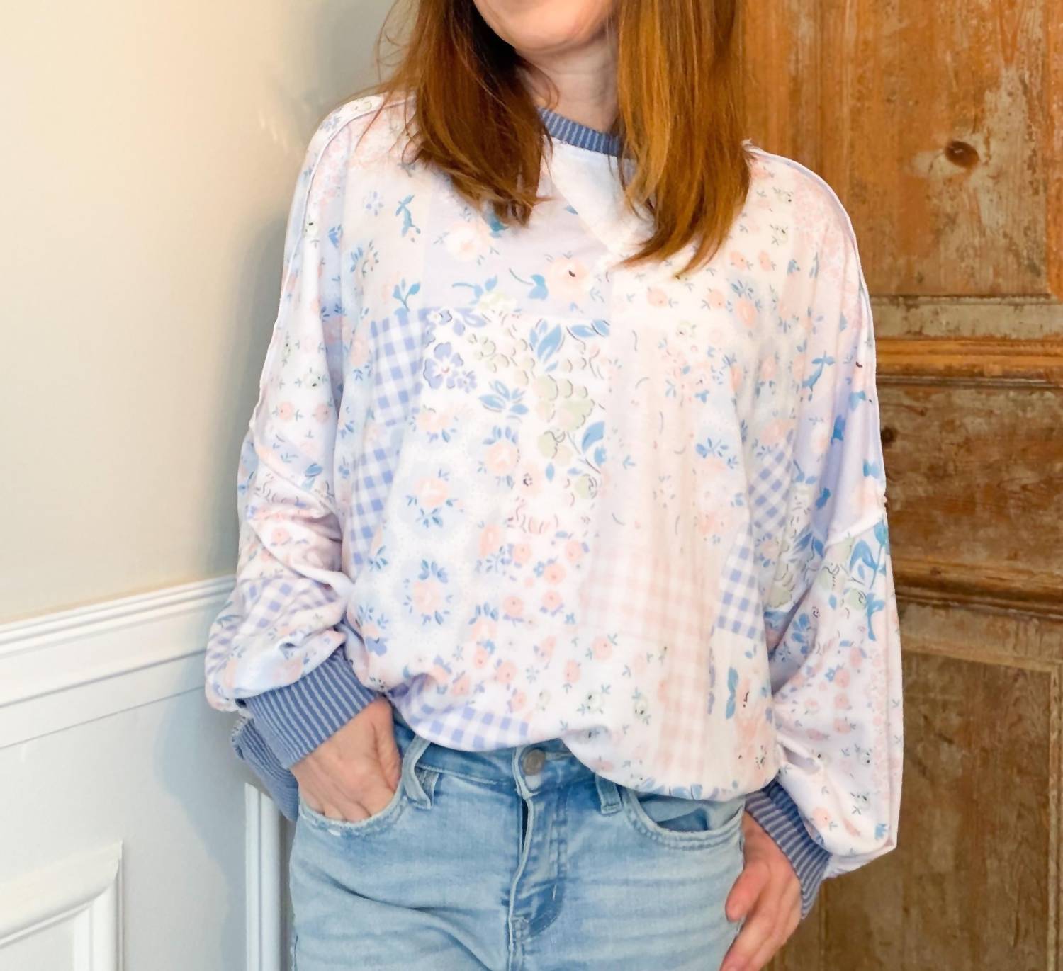 Haptics - Oversized Patchwork Sweatshirt Top