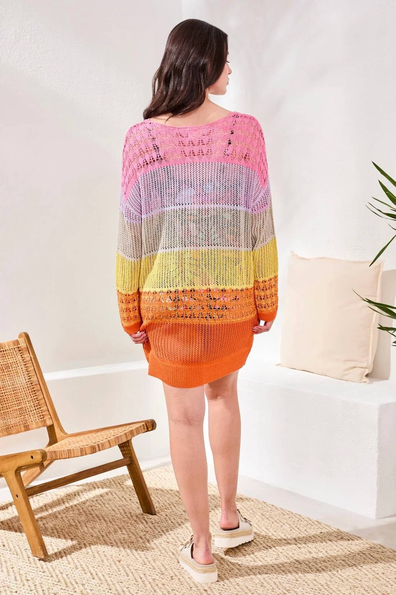 Tribal - Ombré Stripe Openwork Cover-up Mini Dress
