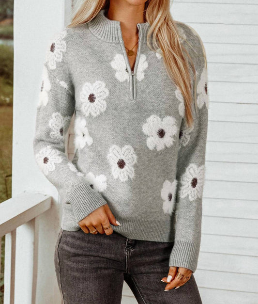 Fashionworks - Floral Half Zip Drop Shoulder Sweater