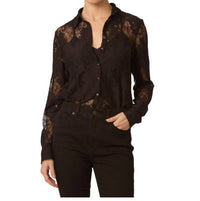 GILNER FARRAR Troy Lace Combo Shirt in coffee - women's shirt - detail view