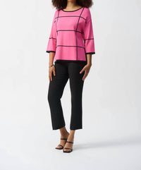 Joseph Ribkoff - Two-tone Plaid 3/4 Sleeves Lightweight Sweater Top