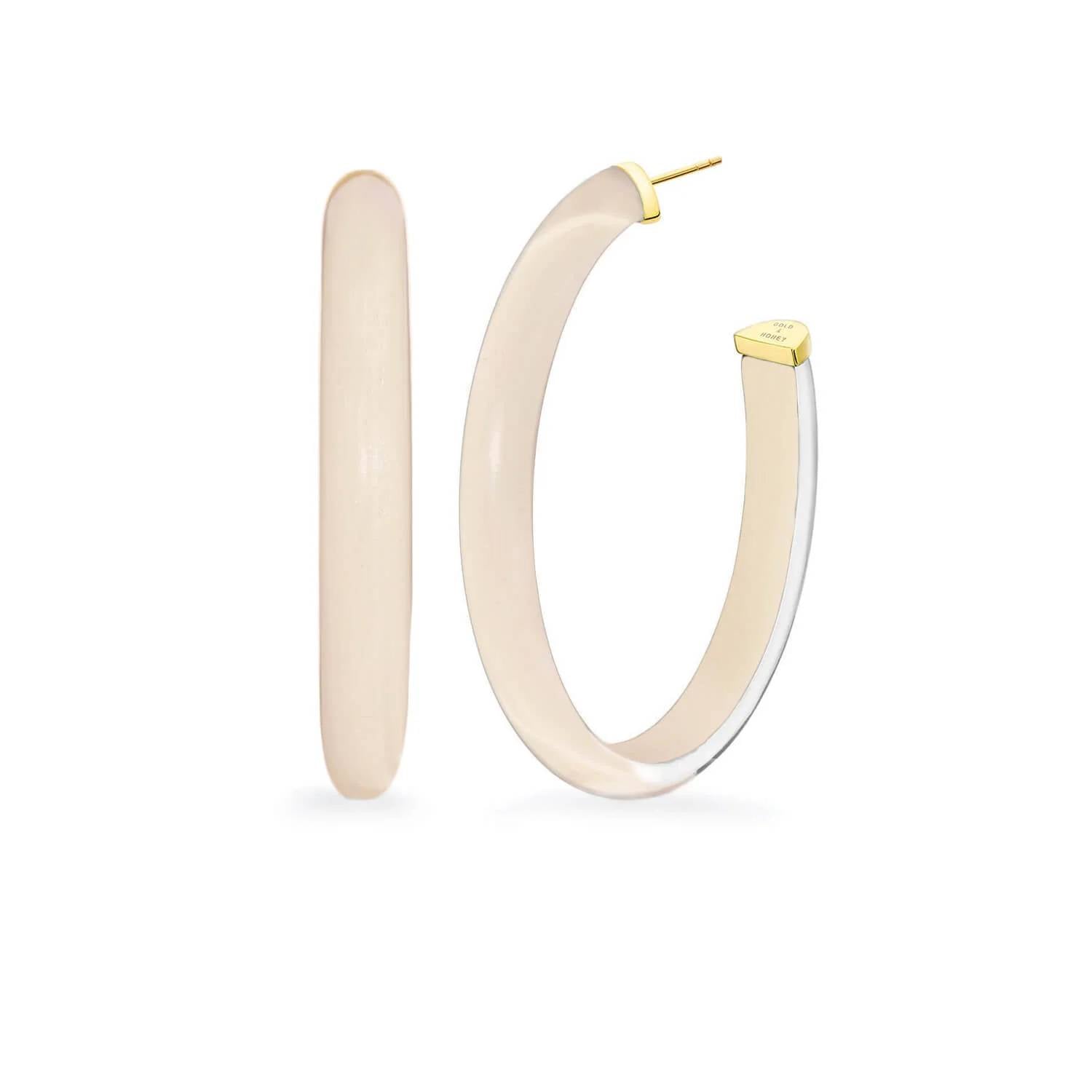 Gold & Honey - Women's Xl Oval Illusion Neutral Lucite Hoop Earrings