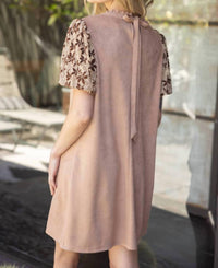Thml - Floral Embroidered Short Sleeve Suede Dress