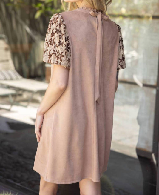 Thml - Floral Embroidered Short Sleeve Suede Dress