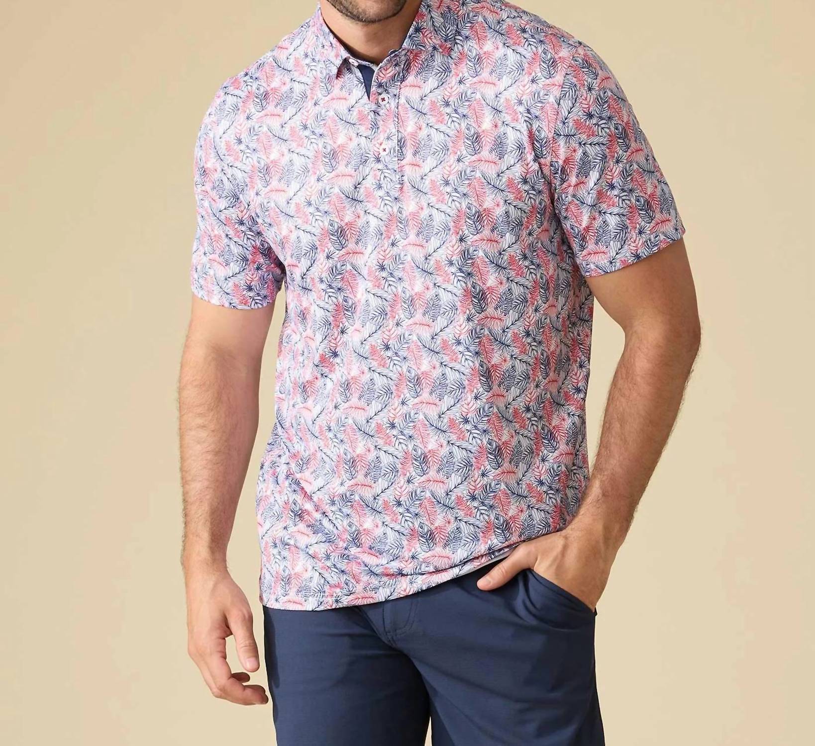 Flags & Anthem - Concord Short Sleeves Leaf Print Performance Polo