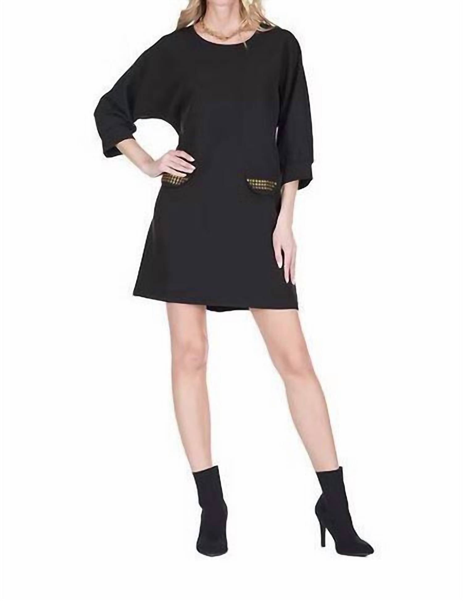 Joy Joy Stud Kimono Mini Dress in black - women's dress - detail view
