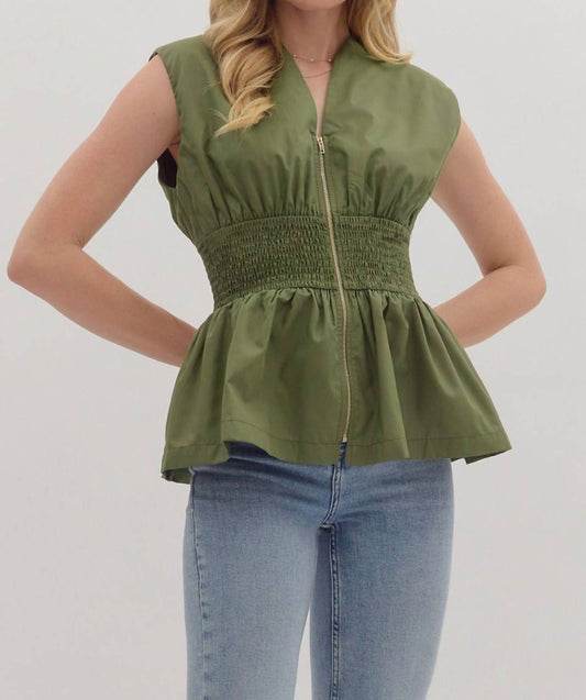 Entro - Sleeveless Smocked Waist Peplum Top