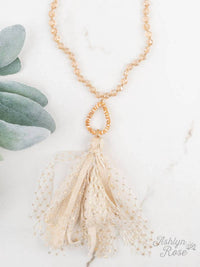 Southern Grace - Women's Beaded Teardrop Pendant Necklace With Lace Tassel