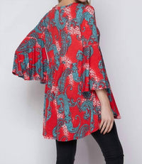Honeyme - Paisley Print 3/4 Sleeve Blouse