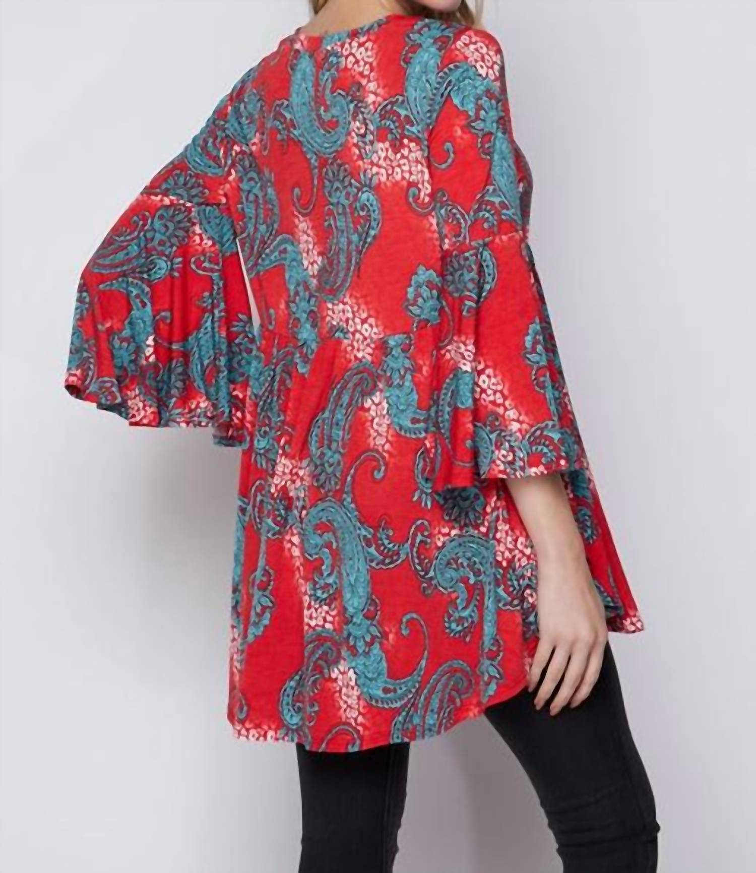 Honeyme - Paisley Print 3/4 Sleeve Blouse