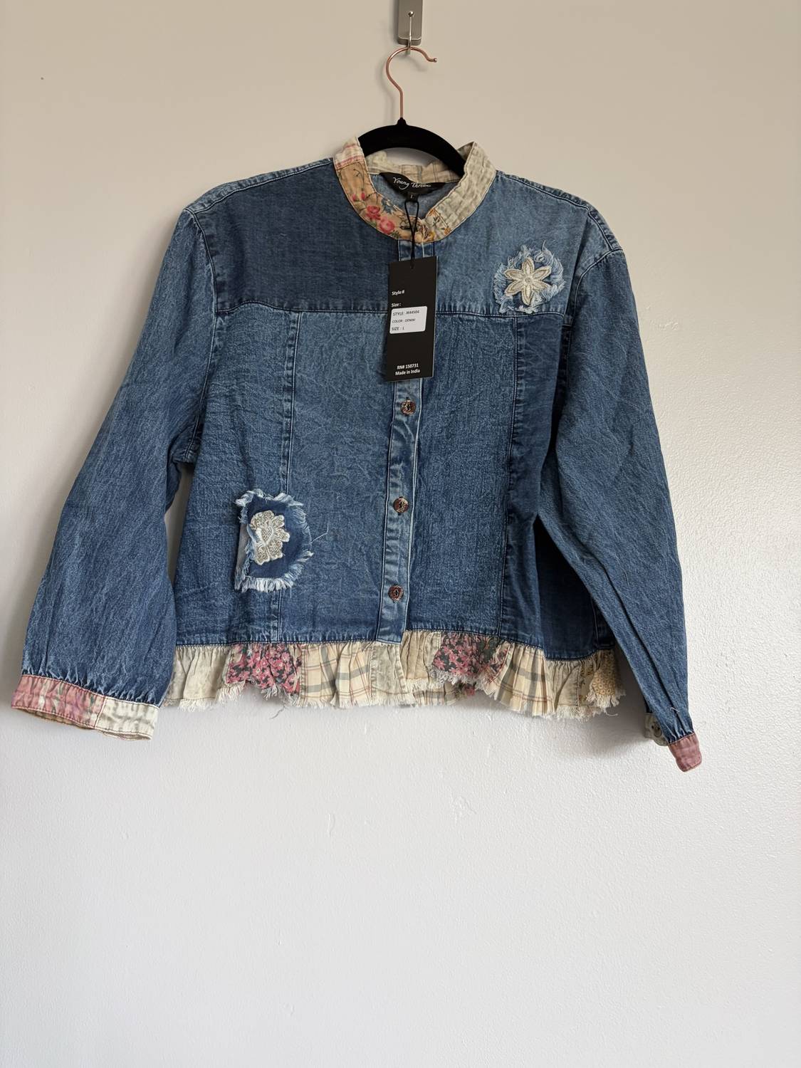 Young Threads - Women's Lightweight With Ruffles And Flowers Jean Jacket