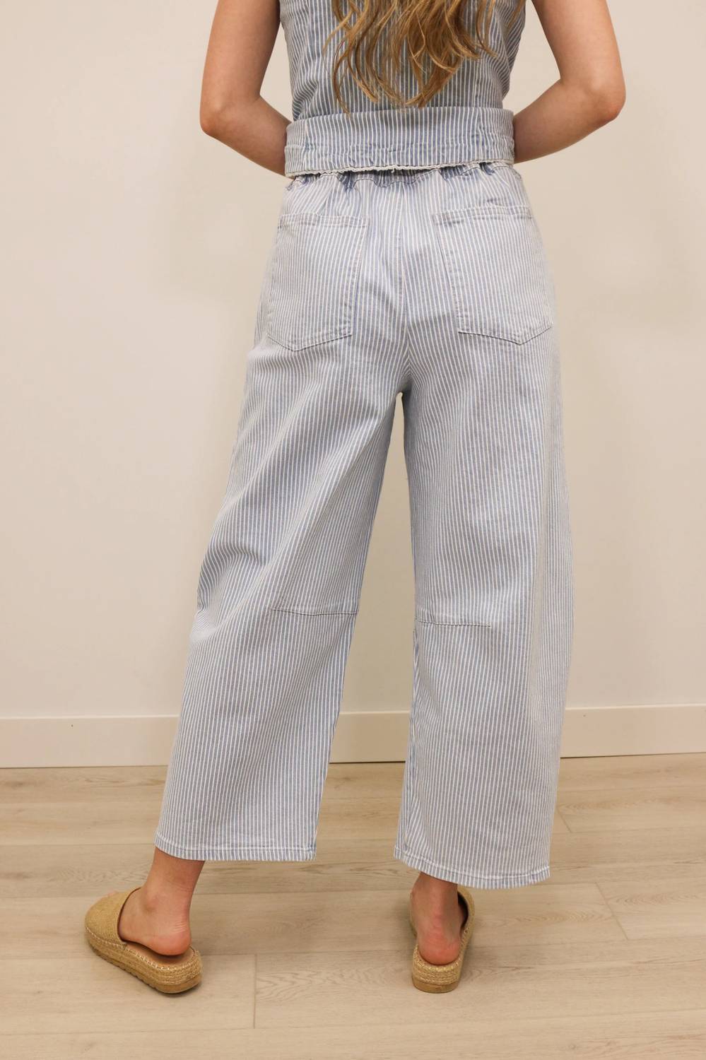 Skies Are Blue - Milta Stripe High Waisted Drawstring Barrel Pants
