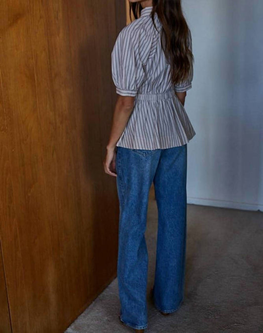 By Together - Short Sleeve Collared Button Down Cinched Waist Top