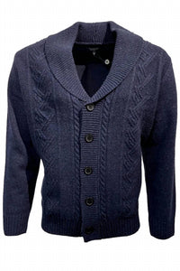 Viyella - Men's Shawl Collar Wool Blend Button-front Cable Knit Cardigan Sweater