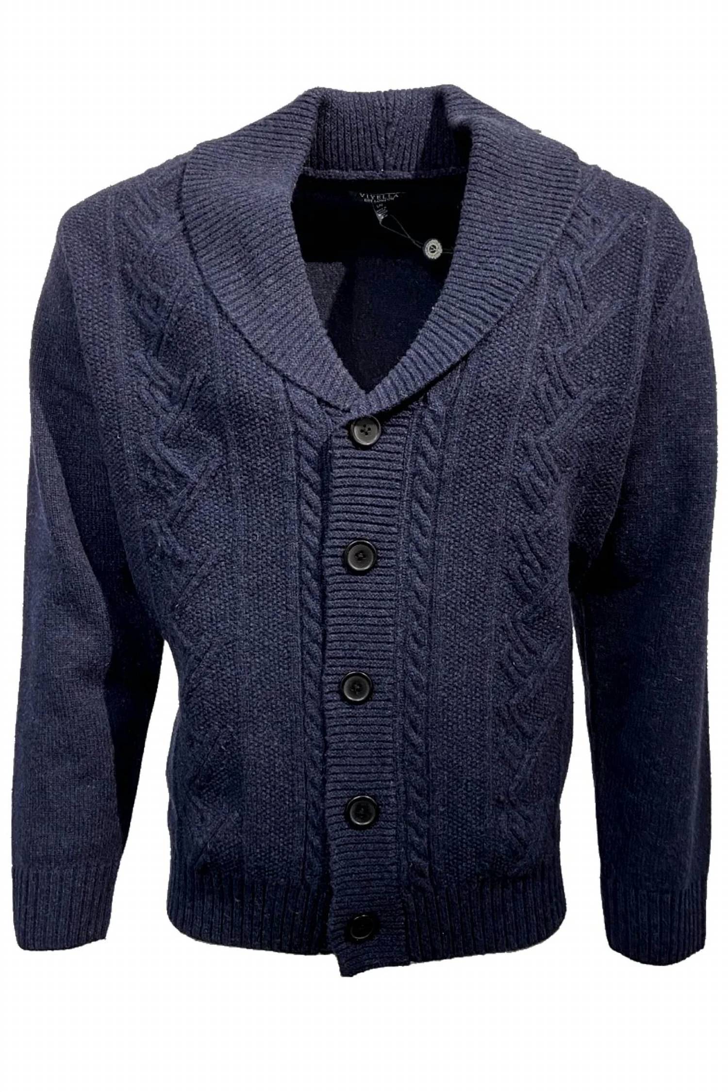 Viyella - Men's Shawl Collar Wool Blend Button-front Cable Knit Cardigan Sweater