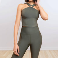 HEROINE SPORT Halter Neck Active O-tank Top in sage - women's tank top