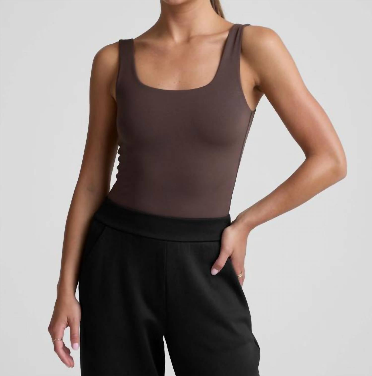 BEYOND YOGA Base Tank Bodysuit in dusk latte - women's shirt
