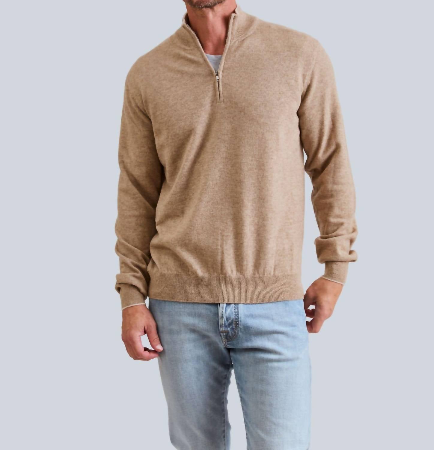 Fioroni Cashmere Cashmere Quarter Zip Sweater in naturale - men's sweater