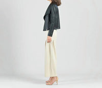 Clara S - Women's Liquid Leather Drape Neck Zip Jacket