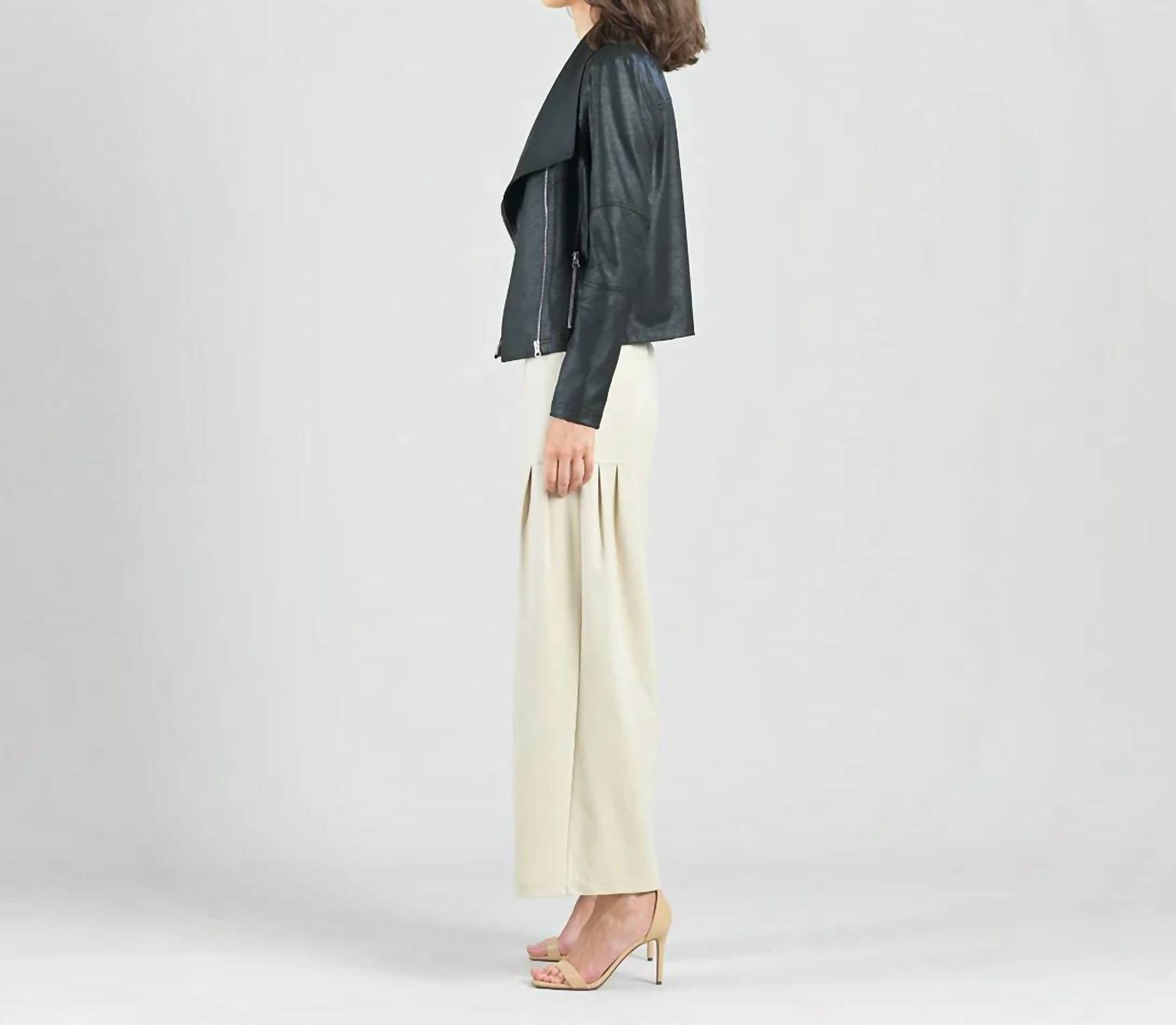 Clara S - Women's Liquid Leather Drape Neck Zip Jacket