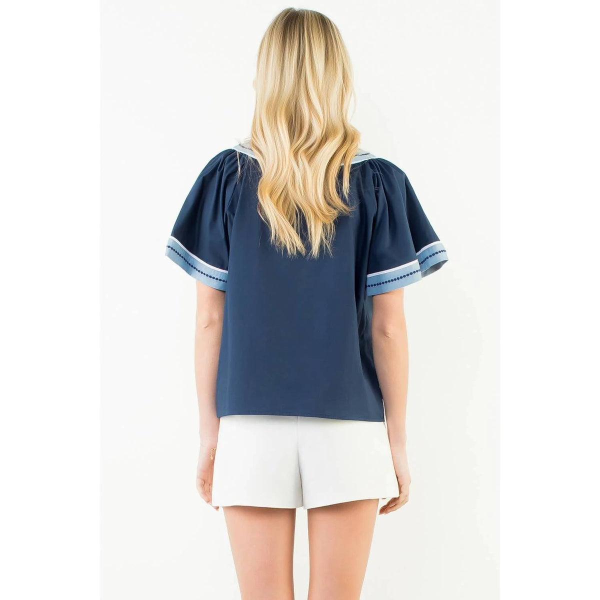 Thml - Wide Sleeve Contrast Trim V-neck Top