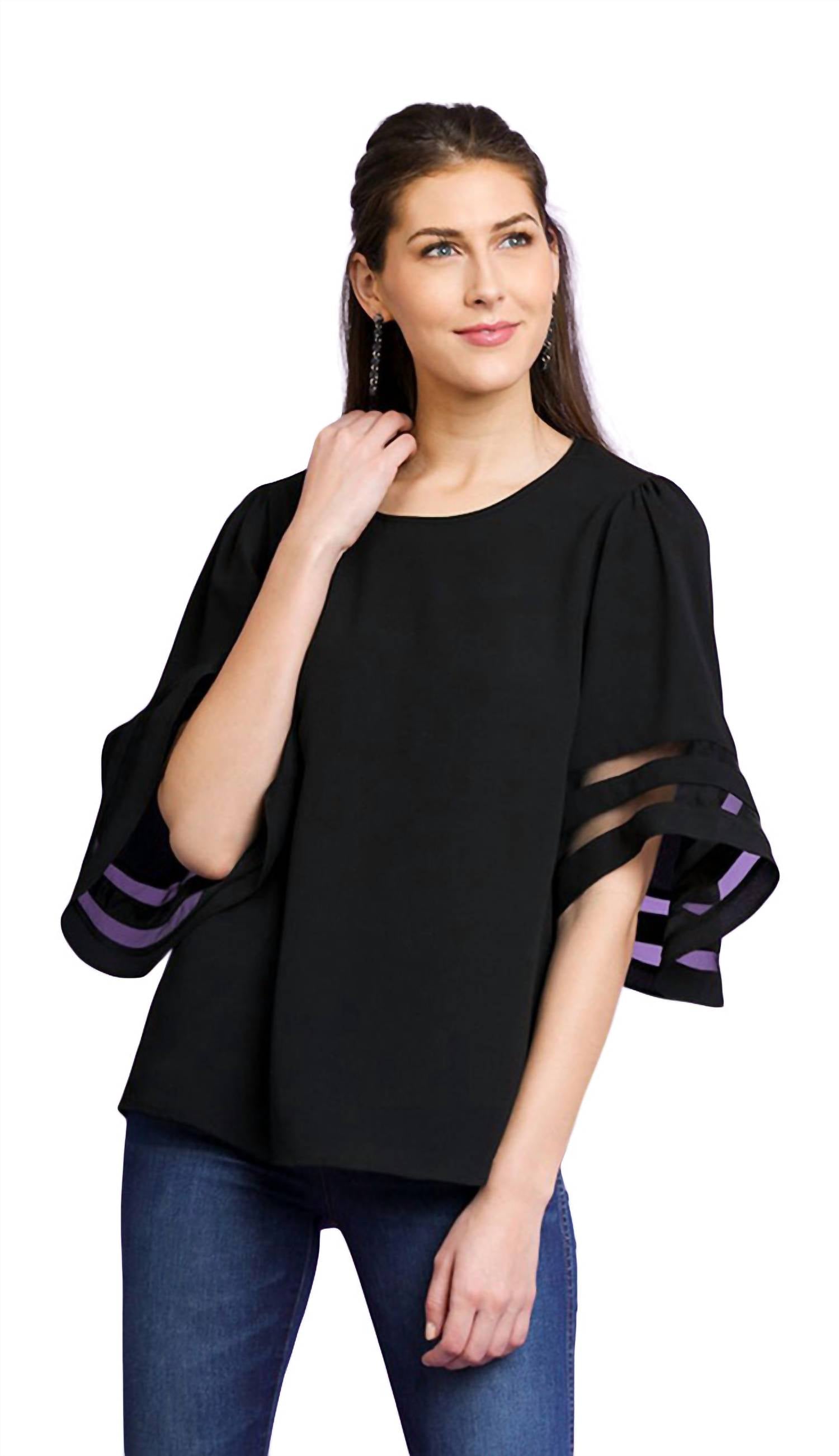Umgee - Mesh Burnout Bell Sleeve Top