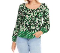 Karen Kane Barbara Border Print Top in green multi - women's blouse