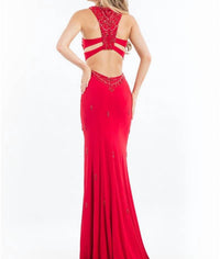 Rachel Allan - Scoop Neck Beaded Jersey Prom Gown