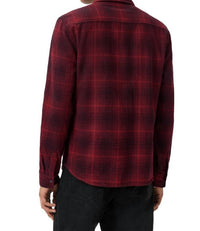 John Varvatos Dario Brushed Plaid Shirt in pomegranate - men's shirt - detail view