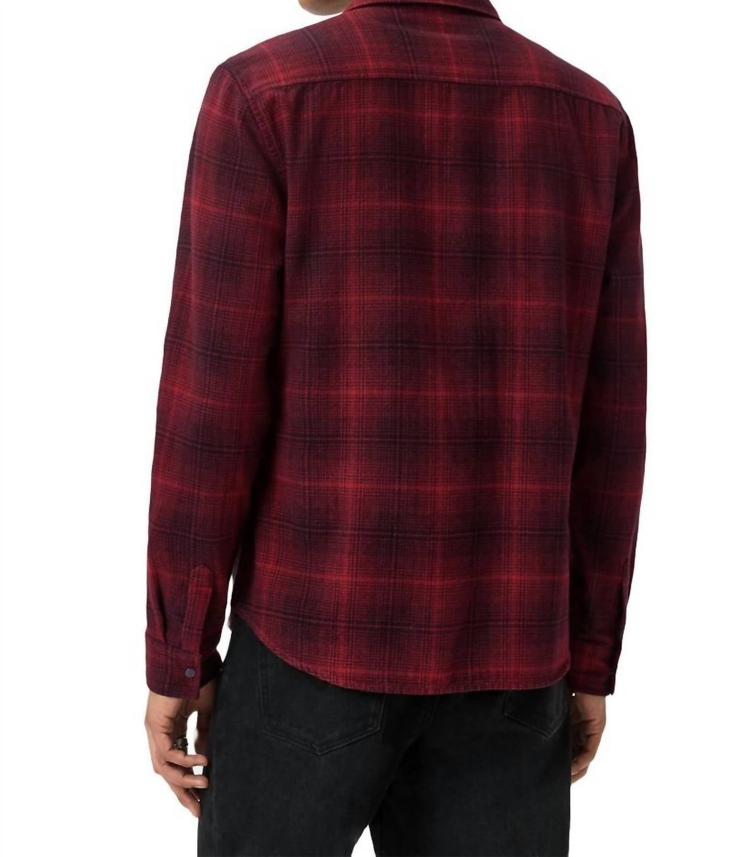 John Varvatos Dario Brushed Plaid Shirt in pomegranate - men's shirt - detail view