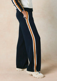 Brodie Cashmere Valerie Stripe Wide Leg Pant in black ivory dove - women's pants - detail view