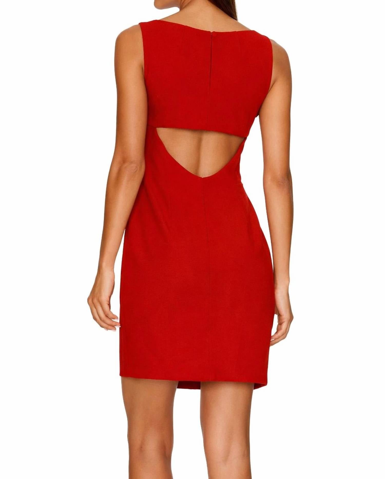 MILLY Crepe Cutout Sheath Dress in red - women's dress - detail view